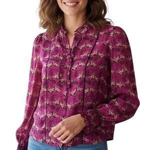 ME+EM Blouse Women’s Size 4 Purple Floral Cotton Silk